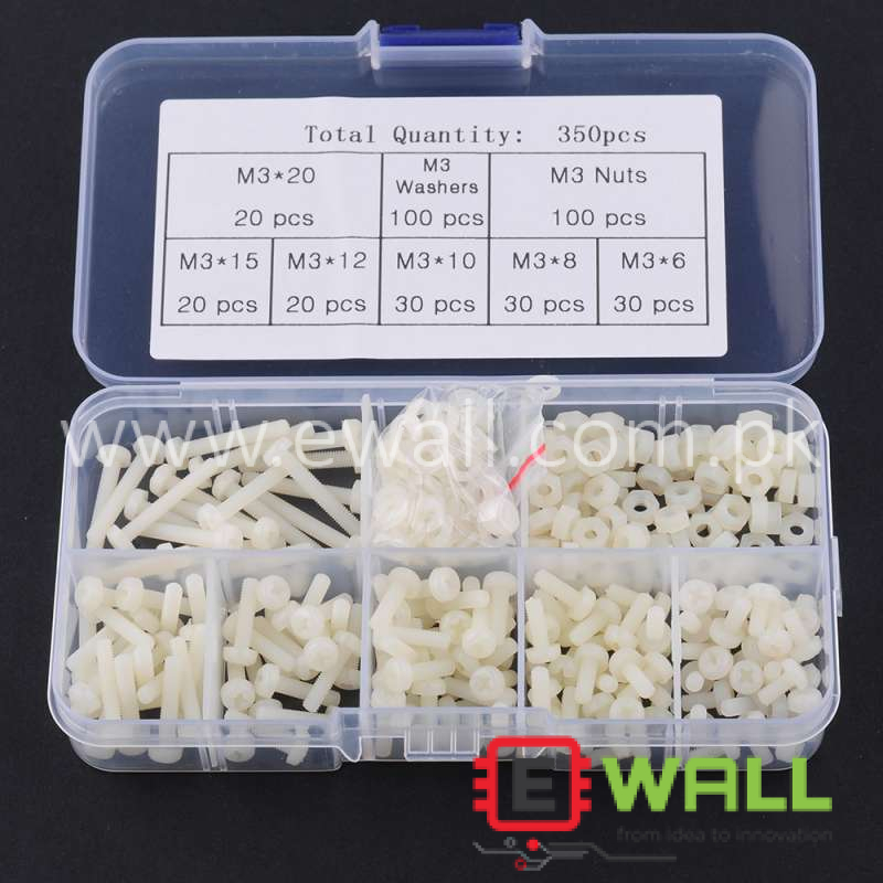 350 pcs M3 Nylon Screws and Nuts Set Plastic for PCB Motherboard Fixed Plastic Spacing Screws nuts kits