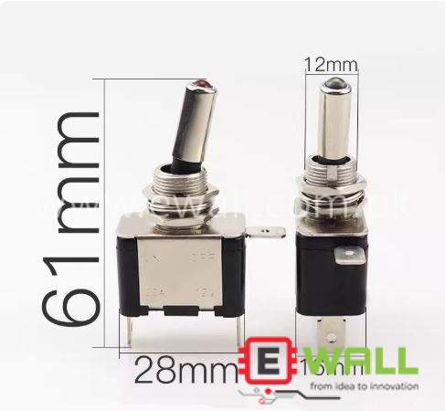 20A 12VDC 16mm dia Ignition Switch, Rocker Arm, Toggle Switch, Single Pole Switch-2 Position