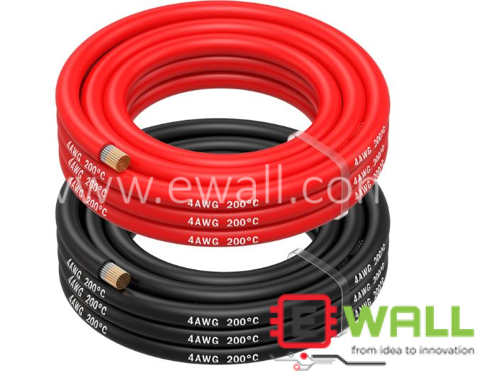 4AWG High Quality And Temperature Soft Silicone Wire Soft Silicone Red And Black Wire 30cm (Pair)