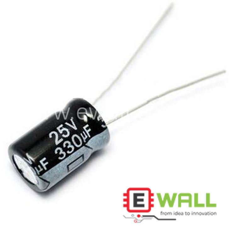 330µF 25V Electrolytic Capacitor 8×12mm Radial ±20% – 5 PCS Pack