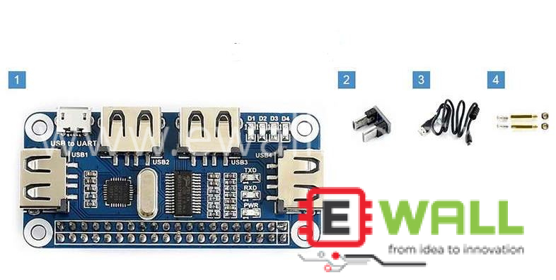 4 Port USB HUB HAT For Raspberry Pi (USB 2.0, GPIO Interface)