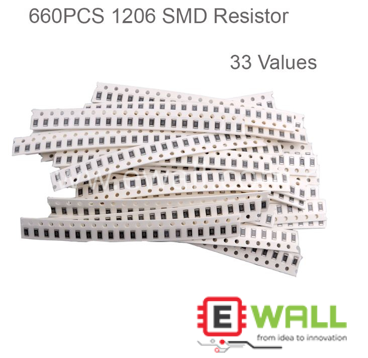 660PCS 1206 SMD/SMT Resistor Kit – 33 Values, 1% Tolerance, 1ohm–1M ohm