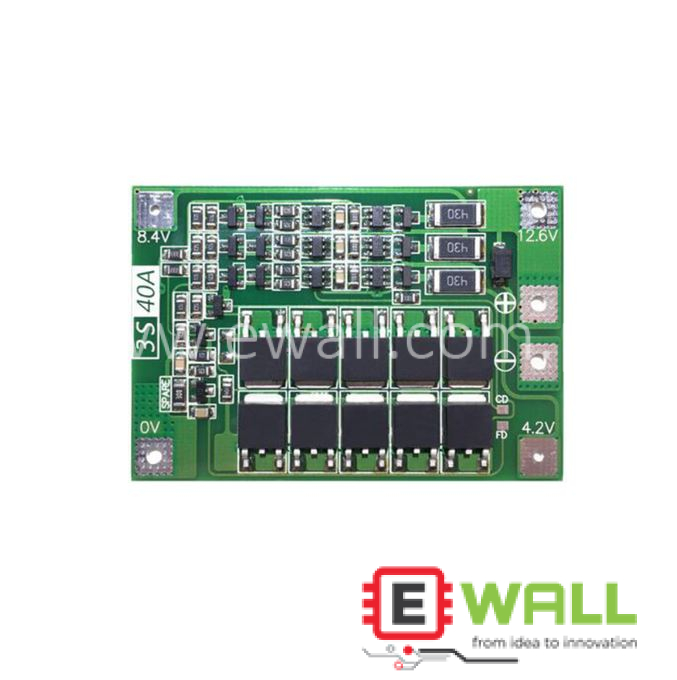 3S 40A Lithium Battery Protection Board (BMS) 11.1V–12.6V – Overcharge, Over-discharge –  Balance Charging