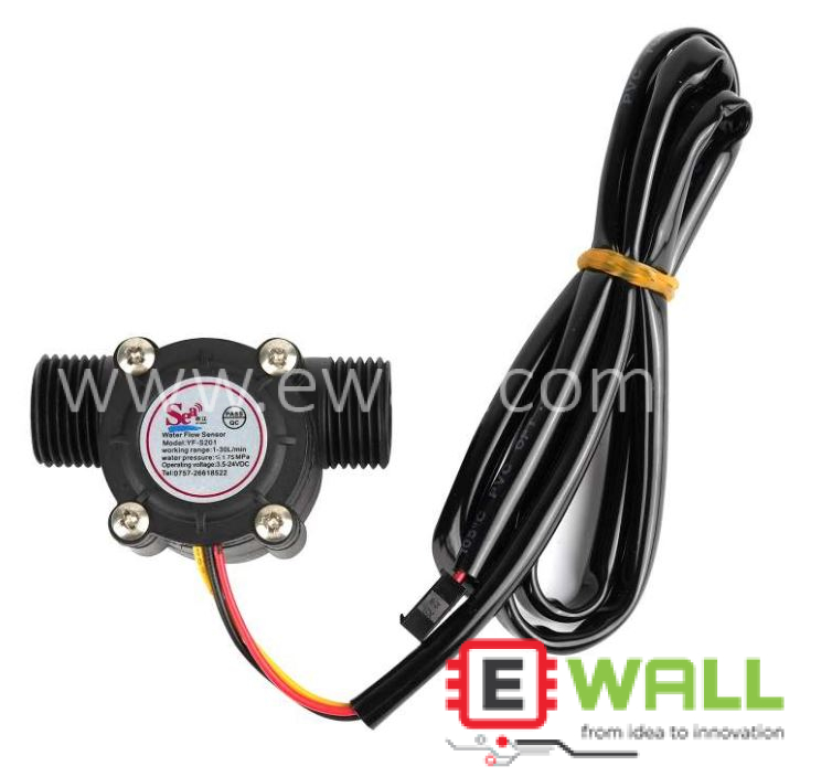 YF-S201 Water Flow Sensor (1-30L/min) with 1m Cable – G1/2 Hall Effect Flowmeter for Water Control