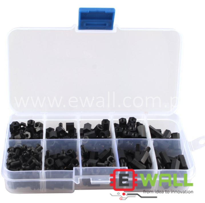 300Pcs M3 Nylon Black Hex Screw Nut Circuit Spacer PCB Board Pillars Standoff Round Single Cylinder Head Varied Length Assorted Kit