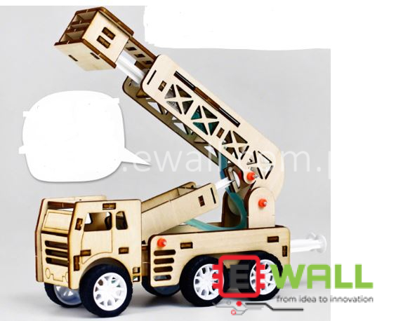 DIY Educational Fire Truck Ladder Truck with Hydraulic Transmission Handmade Wooden Kit _ STEM Rescue Model for Smart Kids Learning