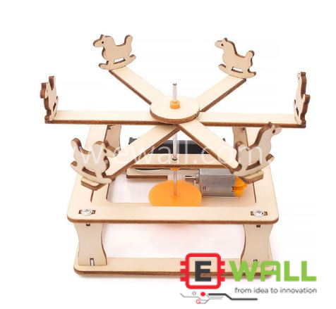 DIY Educational Electric Carousel STEM Kit _ For Kids Hands On Mechanical Wooden Model Science Toy _ With Colourful Spinning Design