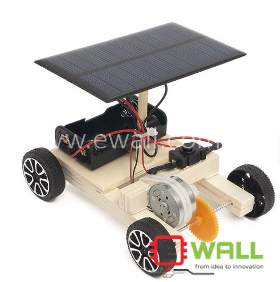 DIY Educational Solar+Battery Dual Powered Car Wooden Model Kit _ STEM Science Educational Experiment Kit _ For Kids and Students Learning