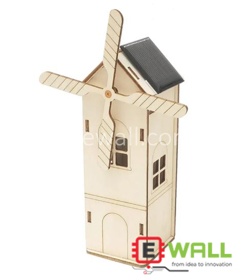 DIY Educational Mini Solar Powered Windmill House Wooden Model 3D Puzzle STEM Science Educational Toy Kit.