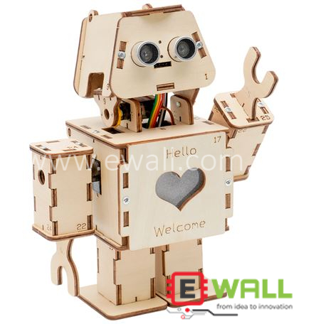 DIY Educational Greeting Welcome Robot Wooden Model Kit _ For Arduino UNO Compatible Expension Board _ STEM Science Learning Toy Kit for Kids