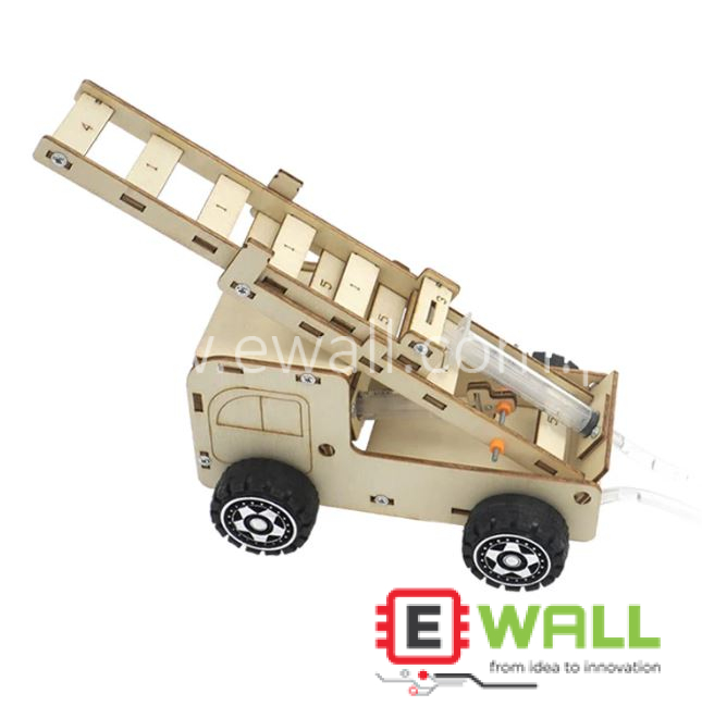 DIY Educational Hydraulic Ladder Fire Truck Wooden Model Kit _ STEM Science Robotic Puzzle Building Toy Kit for Kids and Students Project