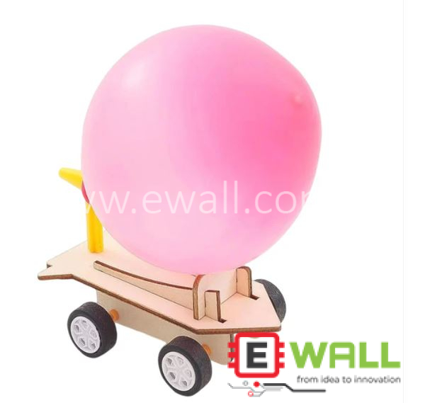 DIY Educational  Balloon Recoil Car Wooden Model Kit _ STEM Science Physics Air Propulsion Learning Toy for Kids and Students