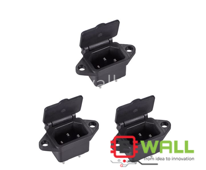 AC-04 Three Pin Power Socket with Spring Cover Panel Mount Connector Two Copper One Iron Pin (1 Piece)