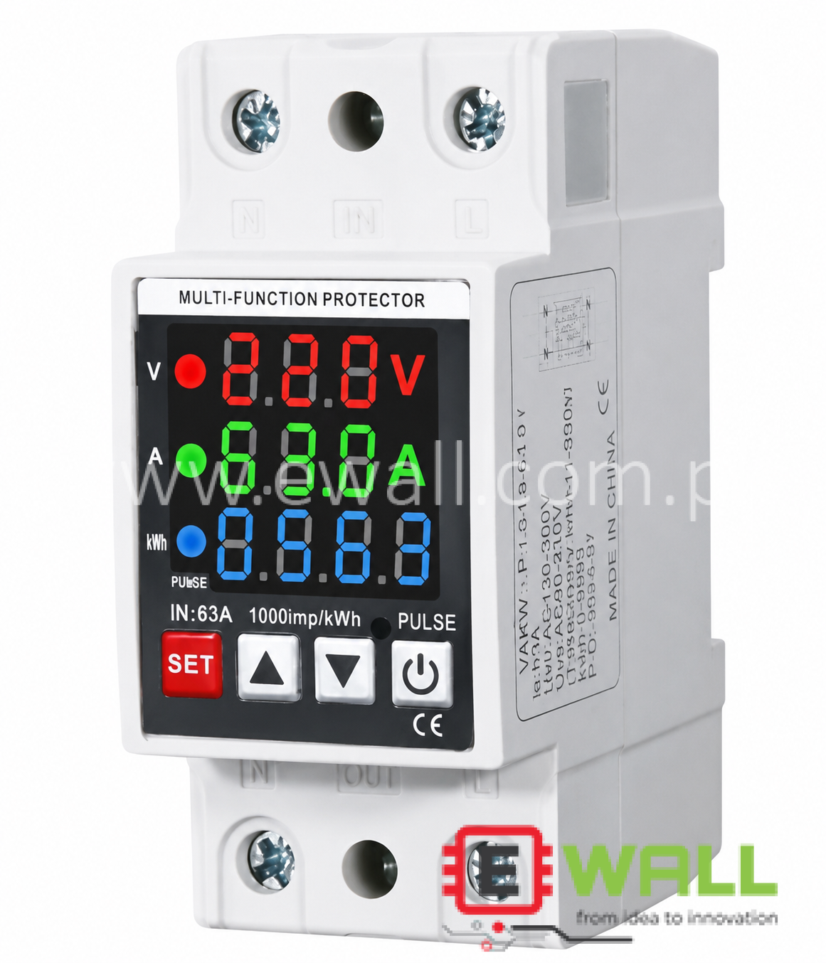 220V 63A AC Breaker ZS4-VAKW Tri Display Over Under Voltage Current Energy Meter with Self Reset Protection Breaker