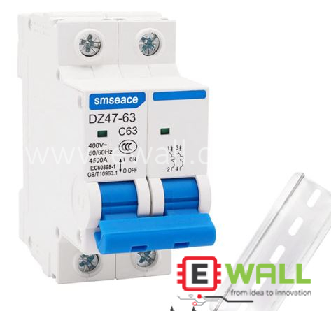 AC 400V 63A DZ47-63 Miniature Circuit Breaker 2P C63 MCB DIN Rail Mount Overload Short Circuit Protection Switch
