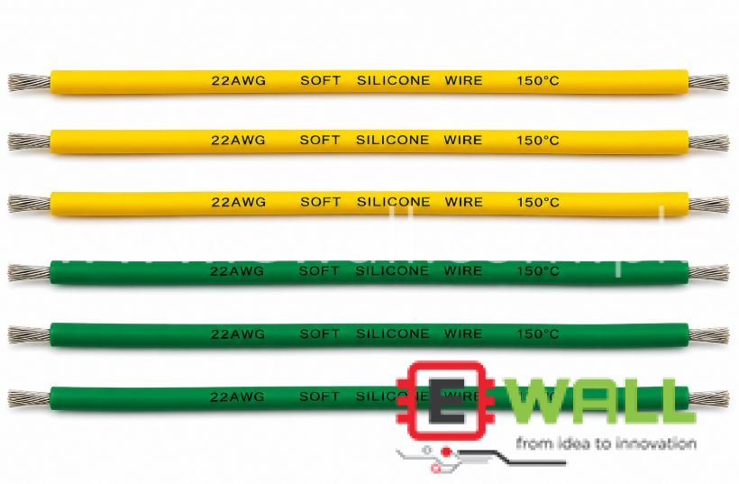 22AWG High Quality and Temperature Softsilicone Wire soft Silicone Green and Yellow Wire 30cm (Pair) (3,3 Pieces) Cutted Form